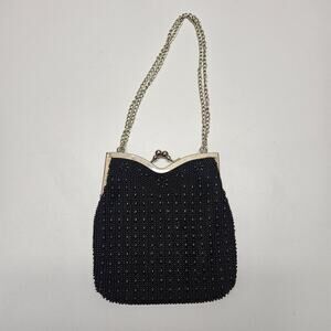 True Vintage 60s Raised Resin Bead Clutch Evening Bag Handbag Chain Handle
